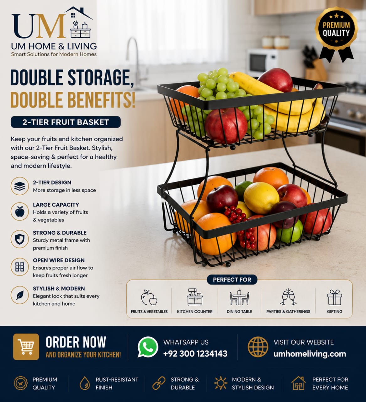 2-Tier Rectangular Fruit & Vegetable Basket