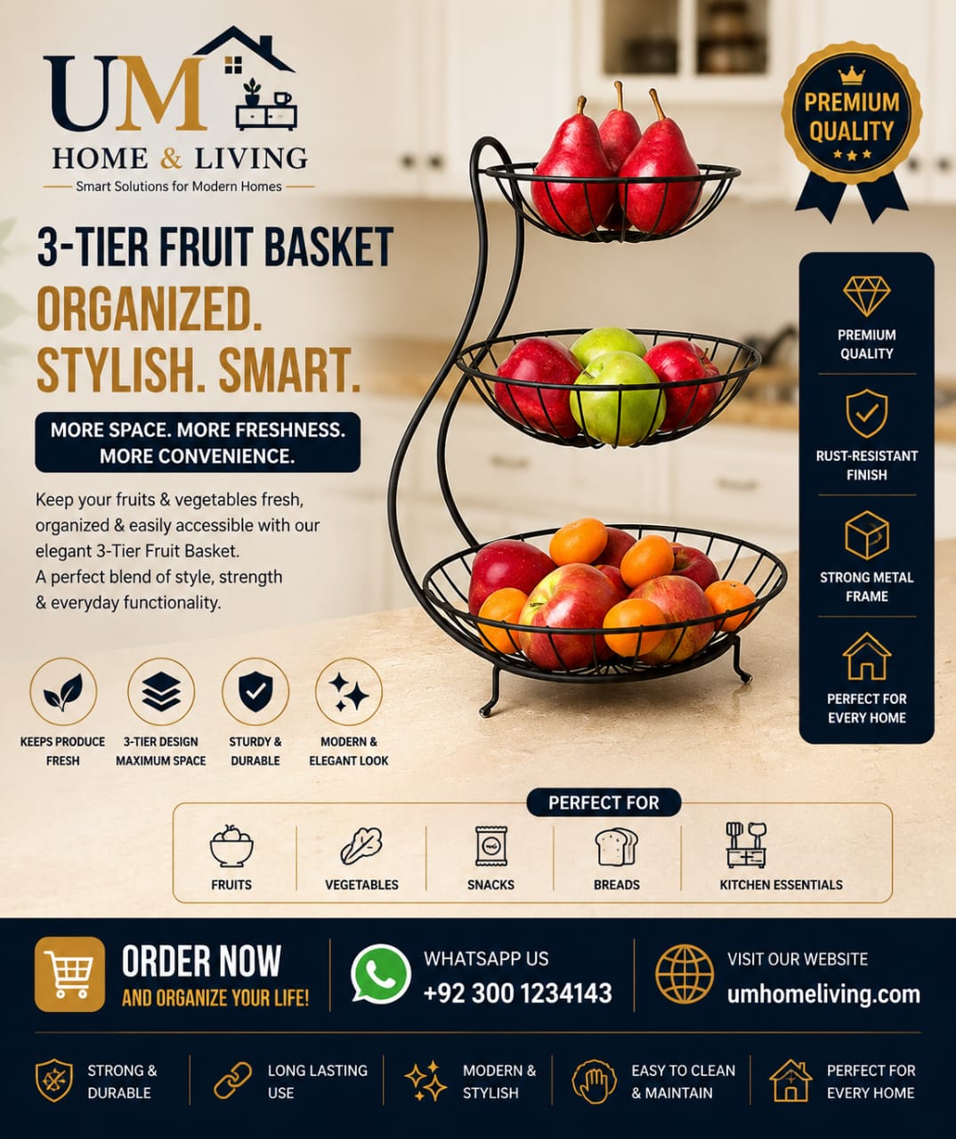 3-Tier Elegant Fruit & Multi-Purpose Basket