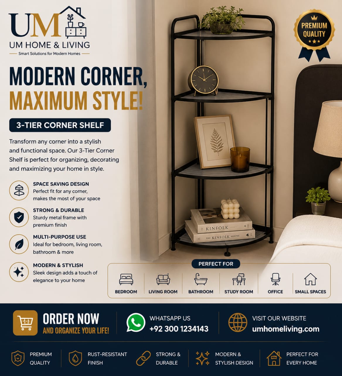 3-Tier Multi-Functional Corner Shelf