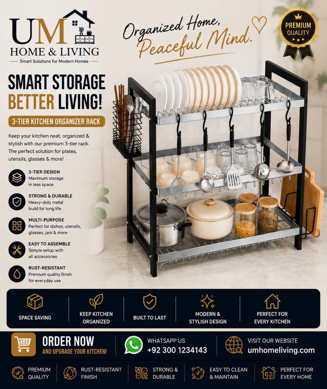 3-Tier Multi-Purpose Kitchen Organizer Rack