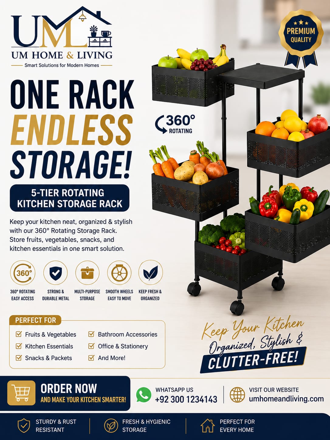 5-Tier Rotating Kitchen Storage Rack