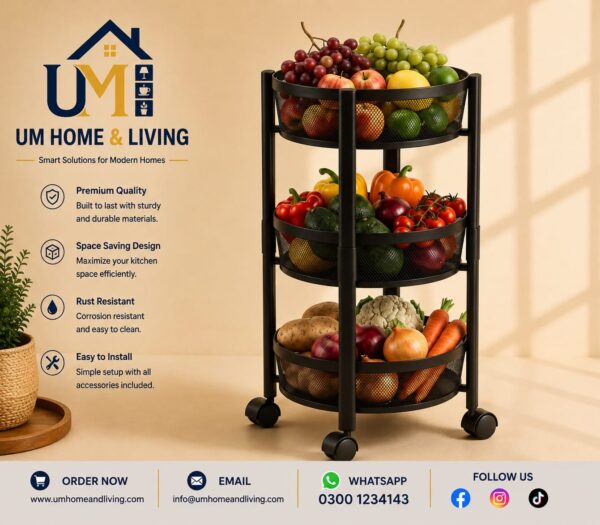 3-Tier Rolling Vegetable & Fruit Storage Rack