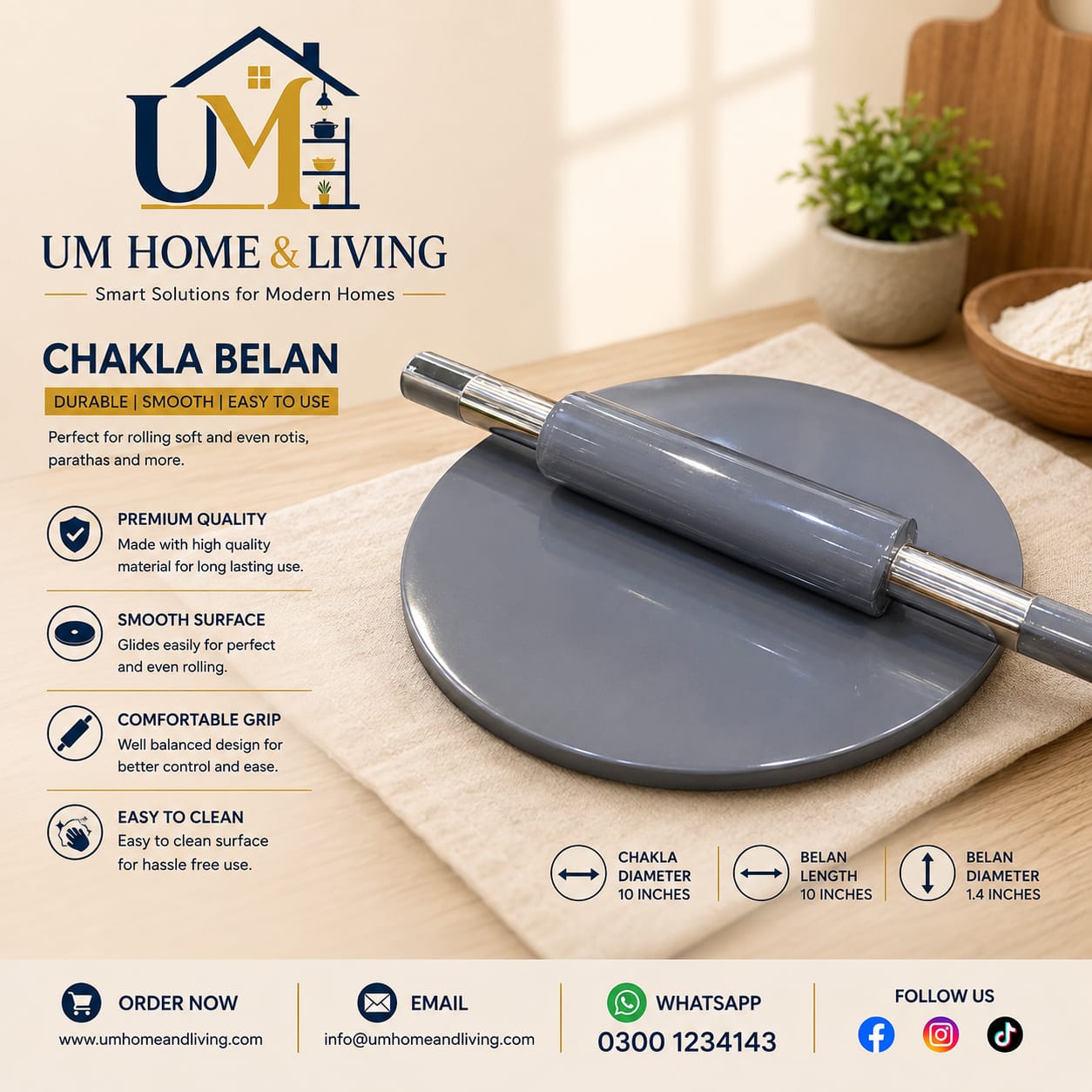 Premium Chakla Belan – 10 Inch