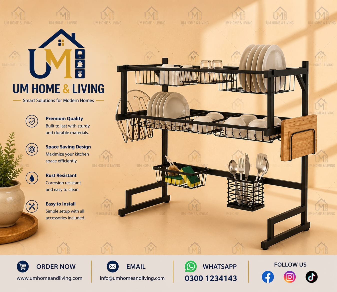 Premium 2-Tier Kitchen Dish & Utensil