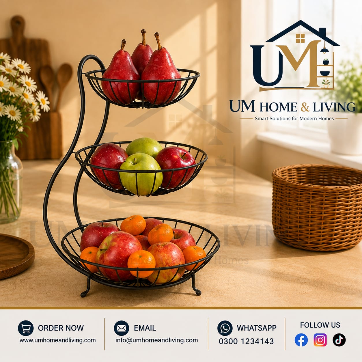 3-Tier Fruit Basket Stand